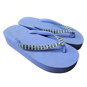 Lady Lanell Swarovski Crystal Purple Platform Sandals‎ Flip Flops Womens Size 8
